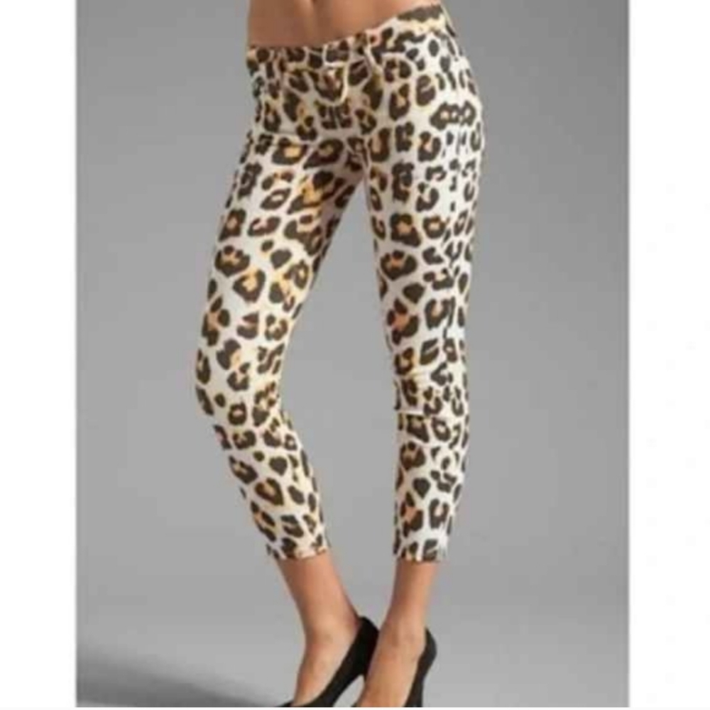 Mother Vintage Low Rise The Looker Capri Leopard Print Denim Size 25